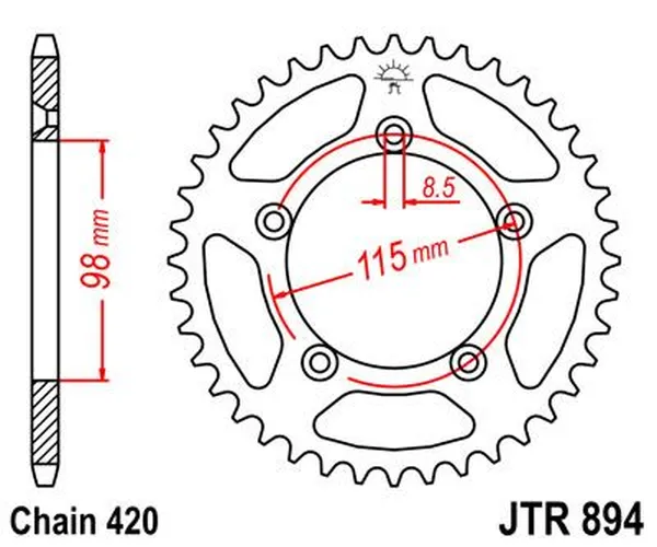 JT SPROCKETS Indukciós edzésű hátsó lánckerék, fekete cinkbevonatú, fekete, cink, 2, nordicamoto.ro