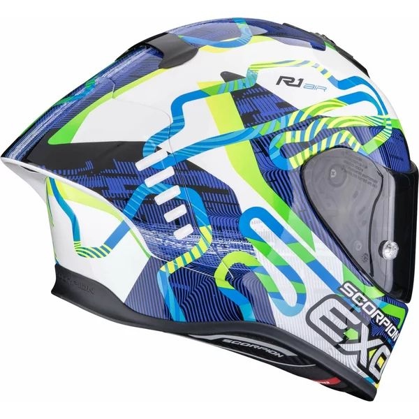 SCORPION EXO-R1 EVO II AIR CORNERING L teljes arcú sport sisak – fehér/kék/zöld, 3, nordicamoto.ro