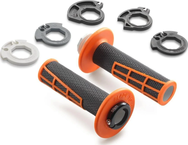 KTM/Husqvarna/Gas Gas Lock-On kormánymarkolatok, narancssárga–fekete, 2024, furattal, 1, nordicamoto.ro