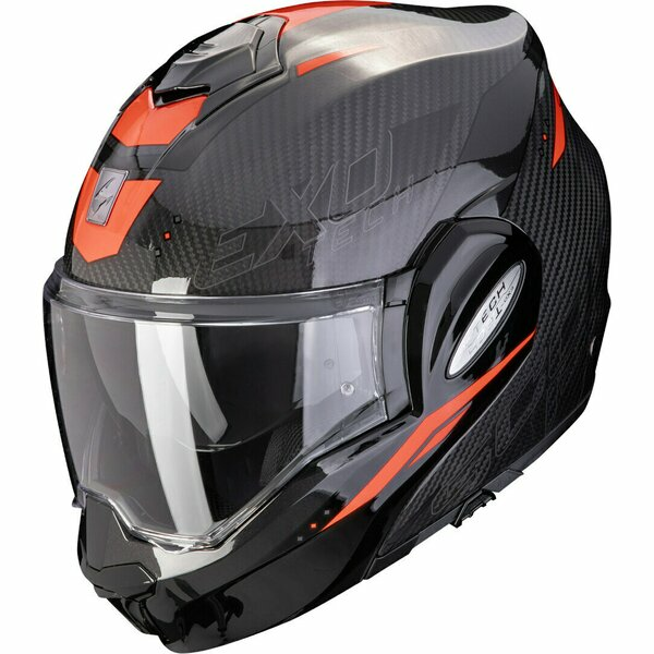 Casca modulara flip-back SCORPION EXO-TECH EVO CARBON ROVER M Negru/Verde, 7, nordicamoto.ro