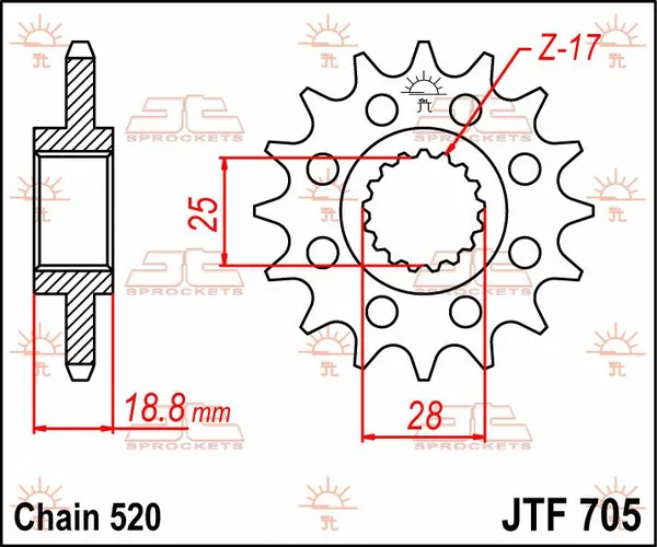 JT SPROCKETS Első lánckerék, természetes színű, 2, nordicamoto.ro