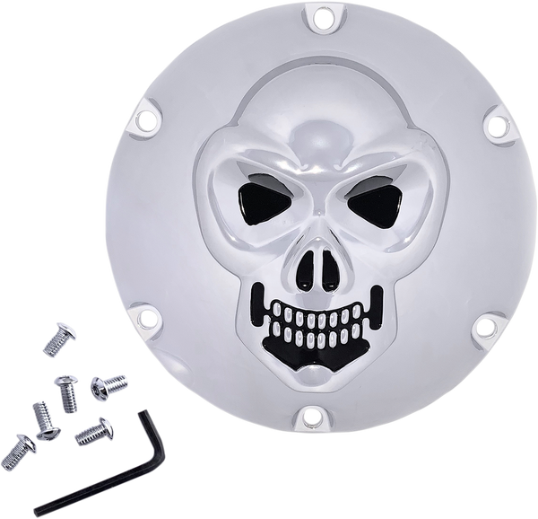 Chrome 3-d Skull Derby Cover Black, Chrome, 1, nordicamoto.ro