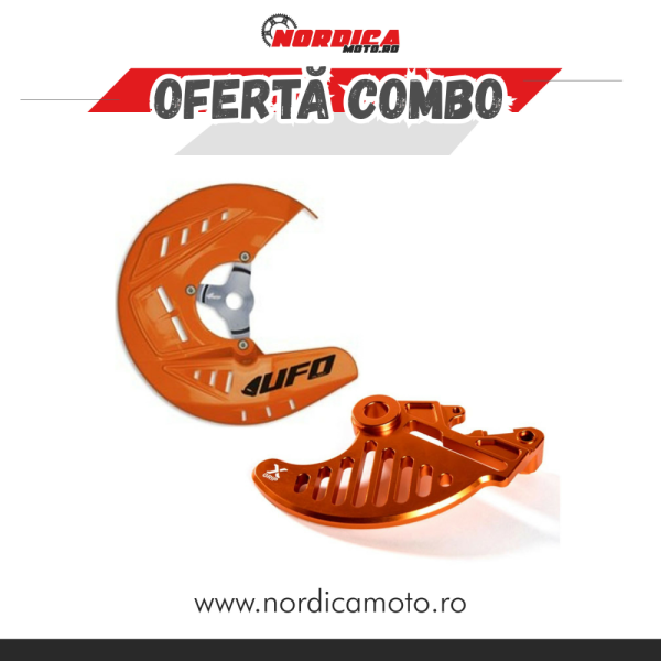 KTM X-Grip hátsó féklemez-védő készlet (narancssárga) + KTM 15–20 Ufo első féklemez-védő (narancssárga), 1, nordicamoto.ro