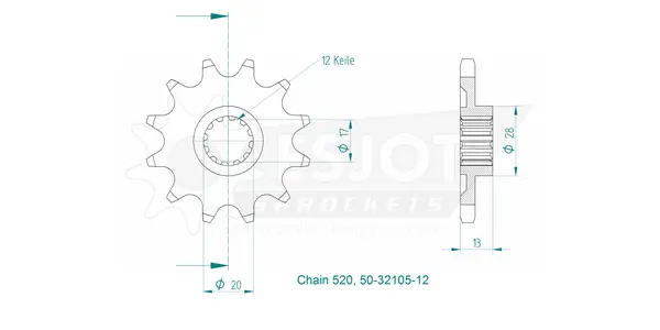 Standard Sprocket Front 520 Natural, 2, nordicamoto.ro