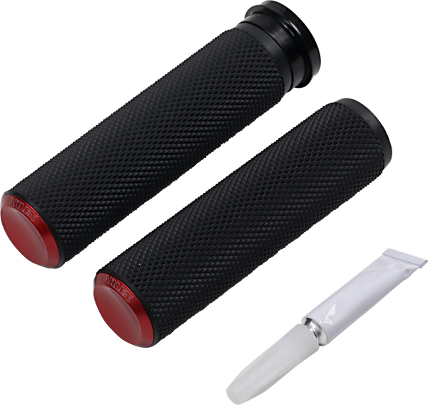 Fusion Knurled Grips Black, Red, 1, nordicamoto.ro