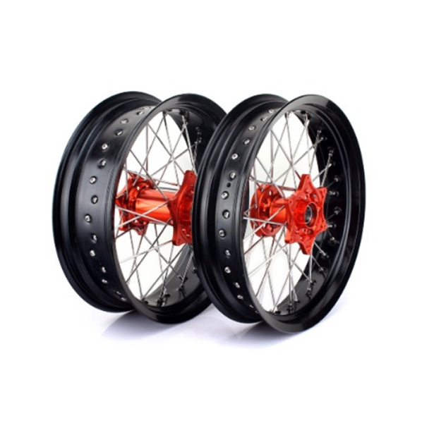 Set roti Supermoto KTM/Husqvarna 17"x3.50 ax 22mm/17"x5.00 ax 20mm orange hub Enduro Expert SRS1717OREE, 1, nordicamoto.ro
