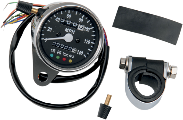 2.4(r) Mini Mechanical Speedometer With Led Indicators Black, 1, nordicamoto.ro