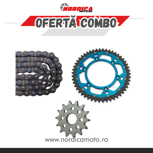 CZ 520 ORM O-gyűrűs hajtólánc-készlet, 116 szem + KTM Moto Master első lánckerék + KTM Moose Racing kettős lánckerék (kék) 13-52, 1, nordicamoto.ro
