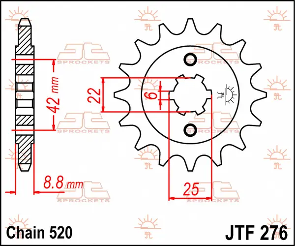 JT SPROCKETS Első lánckerék, természetes színű, 2, nordicamoto.ro