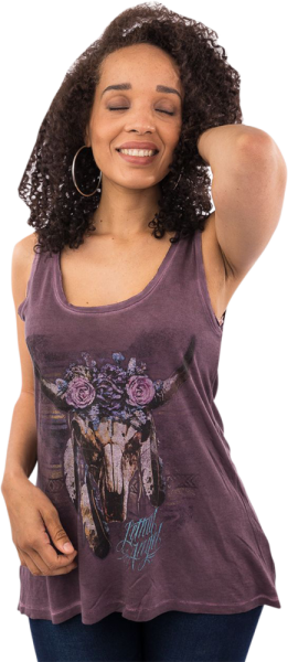 Floral Western Cow Skull Tank Purple, 2, nordicamoto.ro