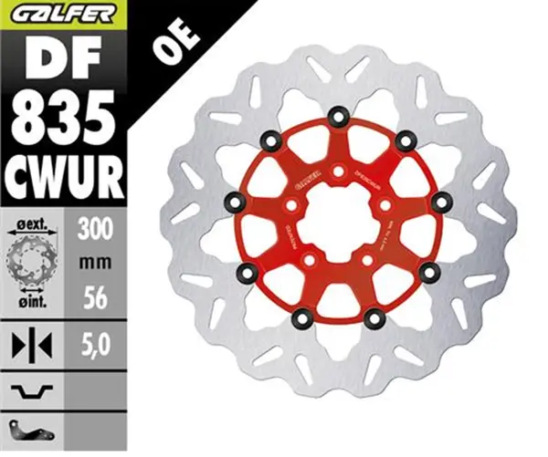 Brake Rotor Floating Wave Red, Silver, Stainless Steel, 1, nordicamoto.ro