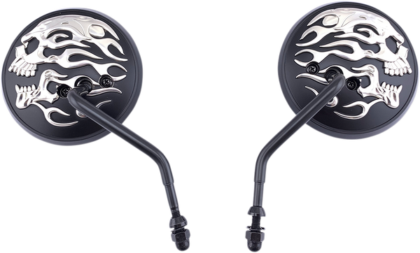 Flaming Skull Round Mirror Chrome, 3, nordicamoto.ro