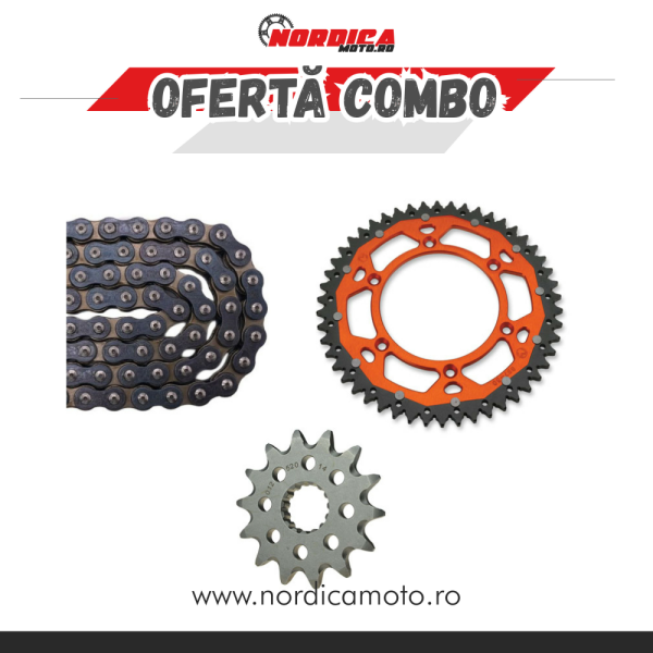 CZ 520 ORM O-gyűrűs hajtólánc-készlet, 116 szem + KTM Moto Master első lánckerék + KTM Moose Racing kettős lánckerék, NARANCSSÁRGA, 1, nordicamoto.ro