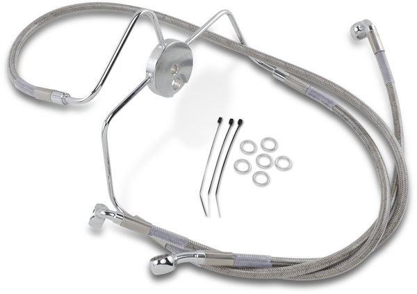 Extended Length Stainless Steel Brake Line Kit Silver, Clear-coated Oversize [+102 mm (4'')], 2, nordicamoto.ro