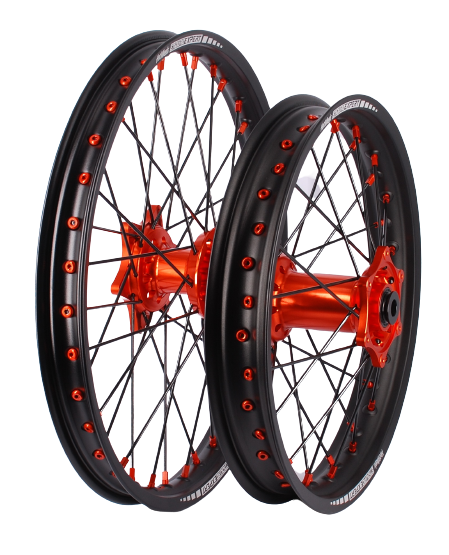 KTM/Husqvarna Enduro kerékszett 21"x1,60, 22 mm-es tengely / 18"x2,15, 20 mm-es tengely, narancssárga kerékagy, Enduro Expert SRE2118OREE, 1, nordicamoto.ro