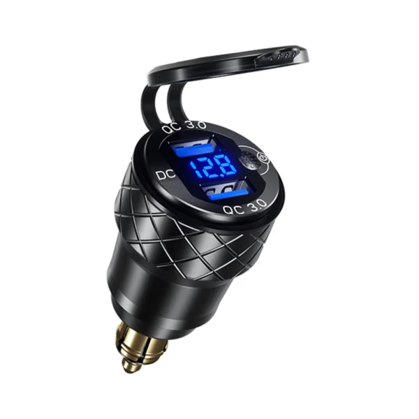 BIKETEC PRO BTK12 motorkerékpár-töltőaljzat 2 db USB-A QC 3.0 csatlakozóval és feszültségmérővel, kompatibilis a BMW és a Triumph modellekkel, 1, nordicamoto.ro