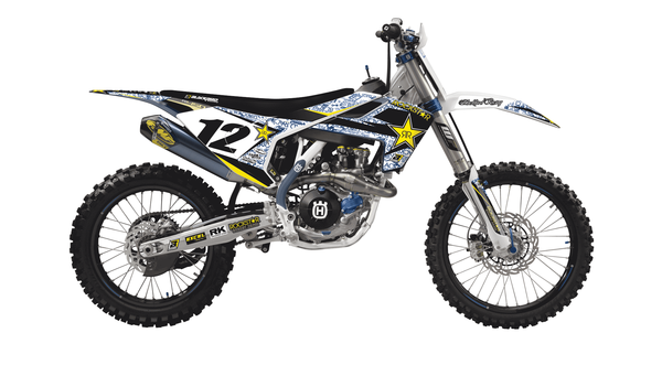Rockstar Energy Graphic + Seat Cover Kit For Husqvarna Black, Blue, White, Yellow, 1, nordicamoto.ro