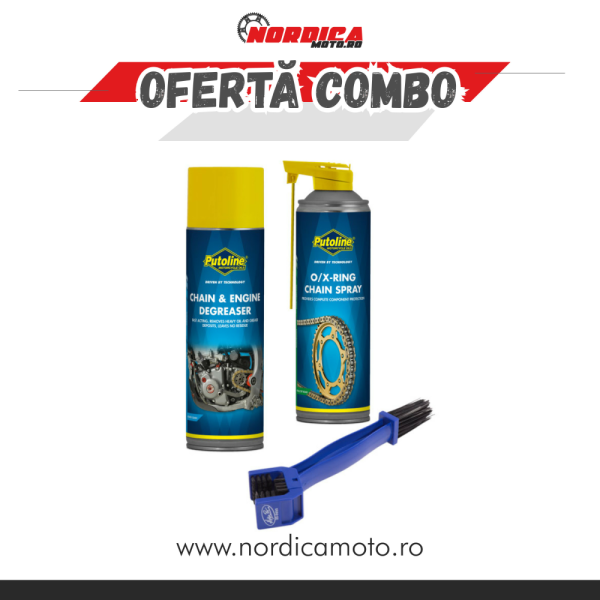 Putoline LÁNC- ÉS MOTORZSÍRELTÁVOLÍTÓ + Putoline DX 11 LÁNCSPRAY 500 ml + Motion Pro lánctisztító kefe csomag, 1, nordicamoto.ro