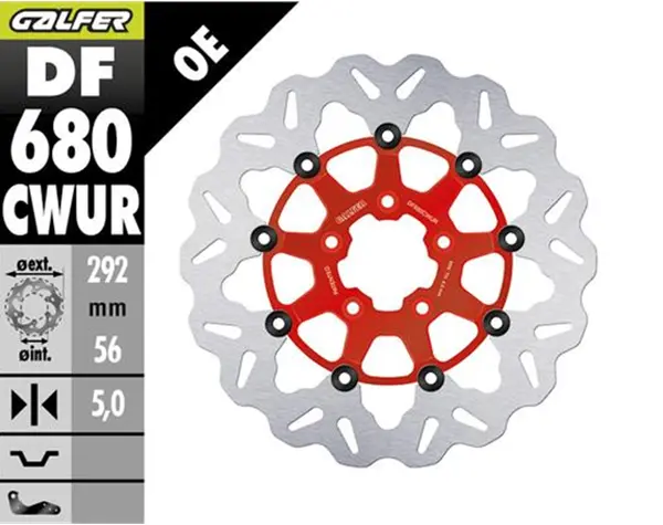 Brake Rotor Floating Wave Red, Silver, Stainless Steel, 1, nordicamoto.ro