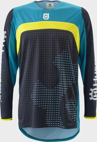 Husqvarna Railed Pro póló – kék/sárga/türkiz, L-es méret, 1, nordicamoto.ro