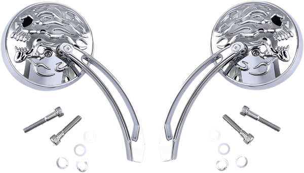 Flaming Skull Round Mirror Chrome, 2, nordicamoto.ro
