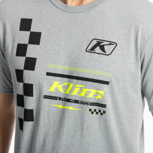 Tricou Klim Checkered Flag Tri-blend Black - White, 8, nordicamoto.ro