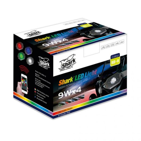 SHARK LED-es lámpa, LED-sáv 40x72 mm, 3 W, többszínű, Bluetooth-vezérlés, 4 darabos készlet, 1, nordicamoto.ro