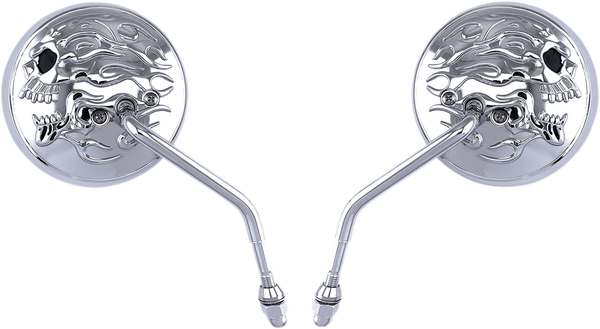 Flaming Skull Round Mirror Silver, 2, nordicamoto.ro
