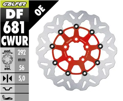 Brake Rotor Floating Wave Red, Silver, Stainless Steel, 1, nordicamoto.ro
