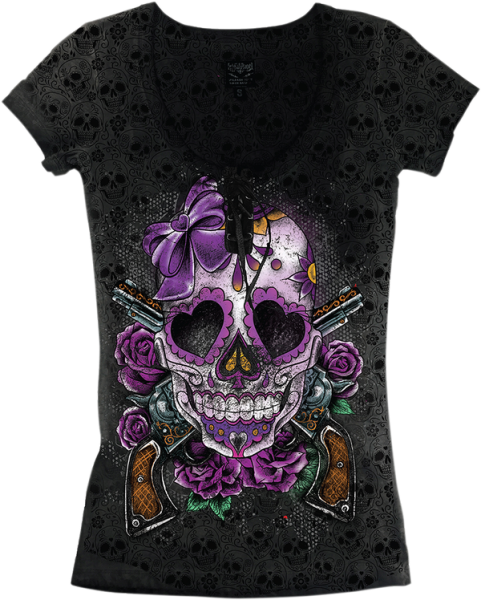 Women's Day Of The Dead Gun T-shirt Black S, 1, nordicamoto.ro