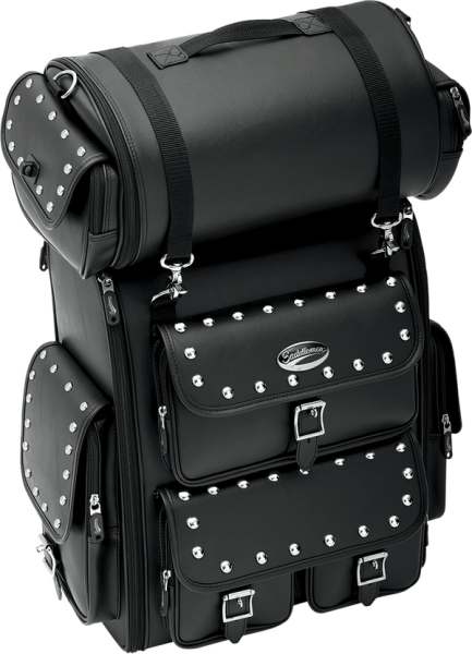 Ex2200s Sissy Bar Bag With Studded Roll Bag Black, 1, nordicamoto.ro