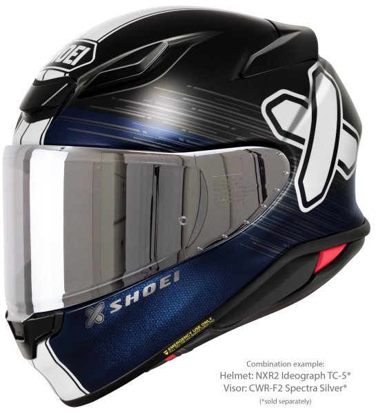 SHOEI NXR2 IDEOGRAPH TC-5 teljes arcú sisak, fekete/kék/fehér, S-es méret, 7, nordicamoto.ro