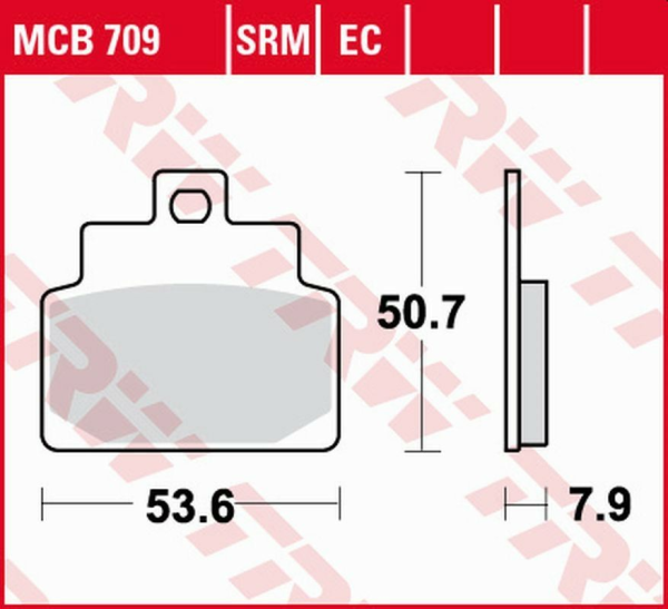 TRW Organic első fékbetétek a következő modellekhez: SCARABEO 4T 100 (2001–2009) / COMPANY 125 (2009–2013) / LEONARDO 125 (1999–2005) / MOJITO 125 (2002–2012) / SR 150 (2000–2002), 1, nordicamoto.ro