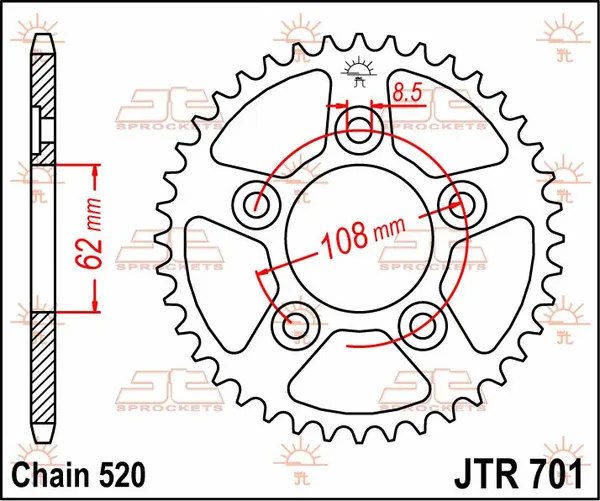 JT SPROCKETS hátsó lánckerék, természetes színű, 2, nordicamoto.ro