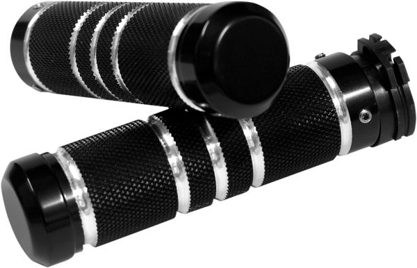 Knurled Grooved Custom Grips Black, Silver, 2, nordicamoto.ro