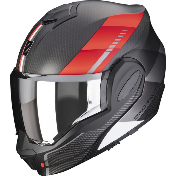Casca modulara flip-back SCORPION EXO-TECH EVO CARBON GENUS Negru mat/Rosu S, 1, nordicamoto.ro