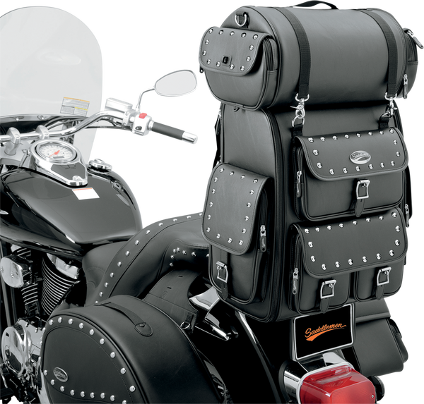 Ex2200s Sissy Bar Bag With Studded Roll Bag Black, 2, nordicamoto.ro