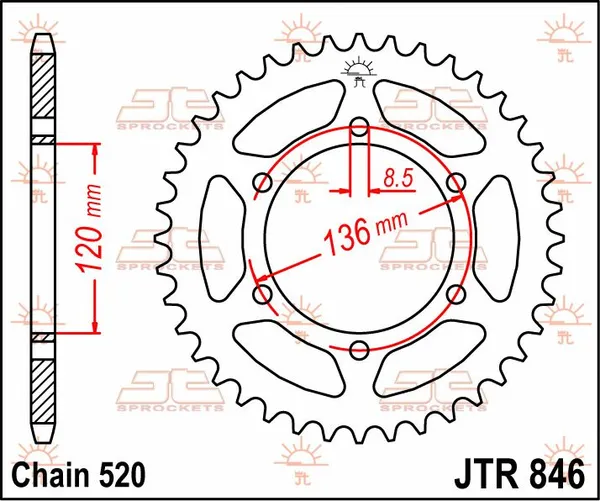 JT SPROCKETS Fekete hátsó lánckerék, 2, nordicamoto.ro