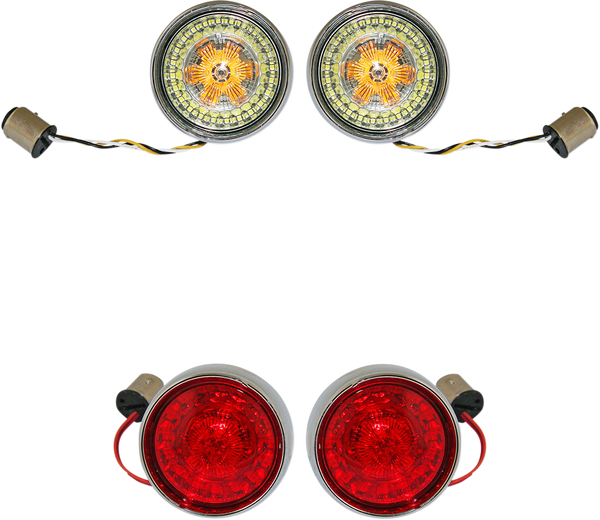 Complete Front & Rear Turn Signal Conversion Kit With Bullet Bezel Lenses Chrome, 1, nordicamoto.ro