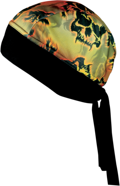 Flaming Skull Z-wrap Tie-on Headwrap Black, Brown, Green, Orange, Yellow, 1, nordicamoto.ro