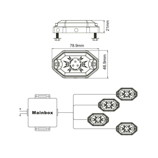 SHARK LED-es lámpa, LED-sáv 40x72 mm, 3 W, többszínű, Bluetooth-vezérlés, 4 darabos készlet, 3, nordicamoto.ro