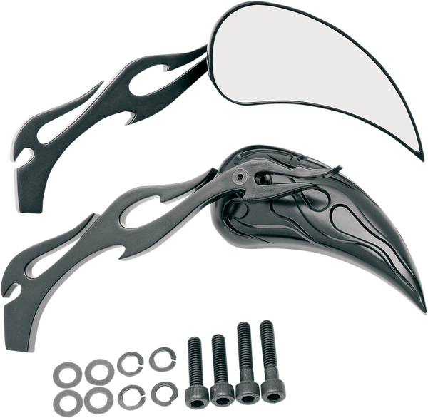 Flame Teardrop Mirrors With Sculptured Stem Powder-coated Black, 1, nordicamoto.ro