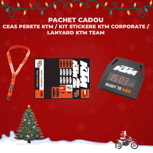Pachet Cadou Ceas perete KTM / Kit stickere KTM Corporate / Lanyard KTM Team Portocaliu, 1, nordicamoto.ro