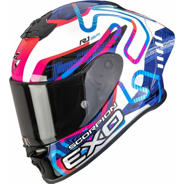 SCORPION EXO-R1 EVO II AIR CORNERING L teljes arcú sport sisak – fehér/kék/zöld, 2, nordicamoto.ro