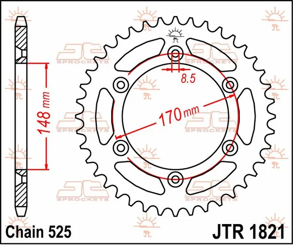 JT SPROCKETS hátsó lánckerék, természetes színű, 2, nordicamoto.ro