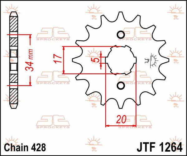 JT SPROCKETS Első lánckerék, természetes színű, 2, nordicamoto.ro