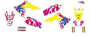 Graphic Kit Retro With Seat Cover Yellow, White, Blue, Pink, 1, nordicamoto.ro