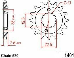 Első lánckerék a Suzuki LTZ 400 (2003–2017), az LTR 450 (2006–2012) és a Kawasaki KFX 400 (2003–2006) modellekhez (14 fog) JTF1401.14SC, nordicamoto.ro