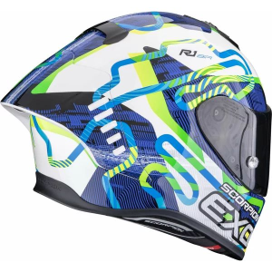 SCORPION EXO-R1 EVO II AIR CORNERING L teljes arcú sport sisak – fehér/kék/zöld, 3, nordicamoto.ro