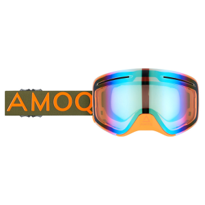 AMOQ Vision Vent+ motoros szán szemüveg mágneses lencsével, katonai zöld/narancs színben – arany tükörbevonatú, nordicamoto.ro